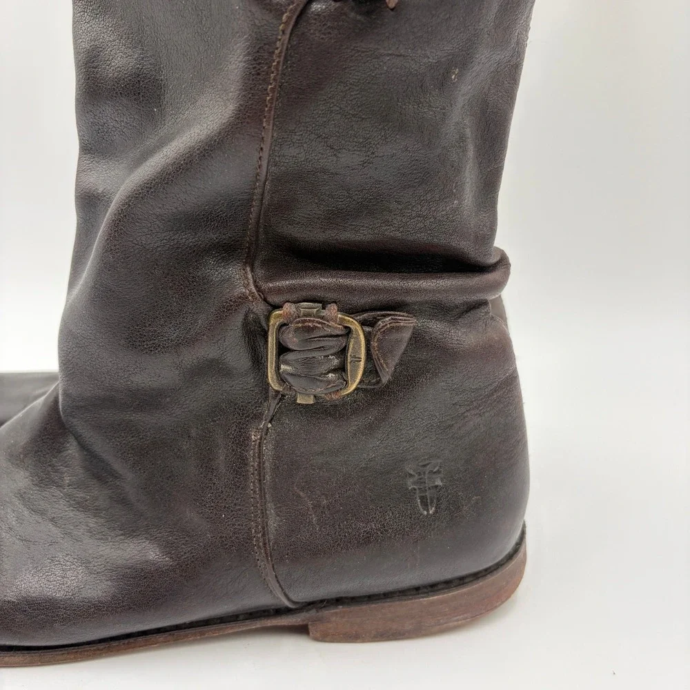 Frye Paige Buckle Tall Riding Leather Boots Women 10 Equestrian Old Money Preppy